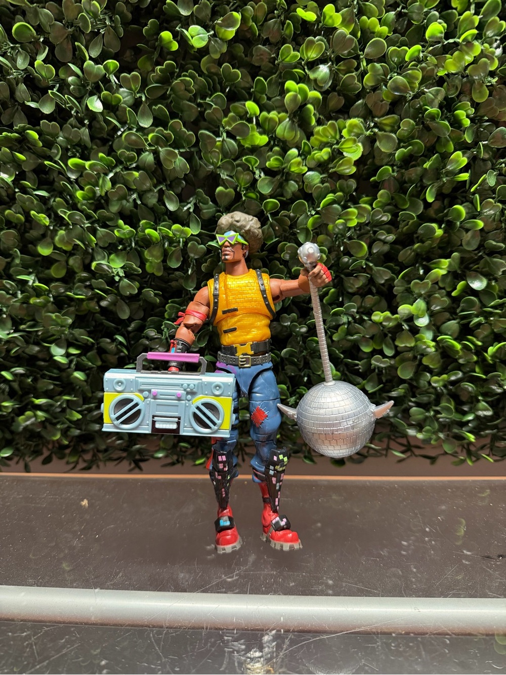 Retro Dance-Ready Action Figure with Boombox and Disco Ball - Yellow